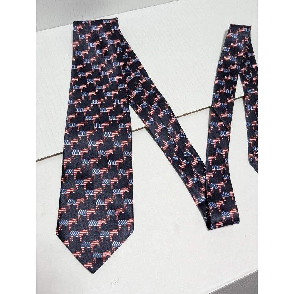 Rene Chagal Tie Handmade Donkeys Red White And Blue Democrat‎ Patriotic American - Picture 2 of 7